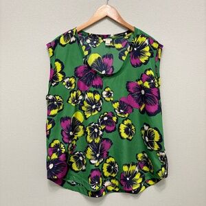 J. Crew Factory Green Floral Sleeveless Top - 14